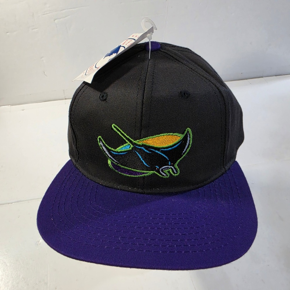 Vtg 90's Tampa Bay Devil Rays Snapback Hat Drew Pearson MLB Black Purple NWT